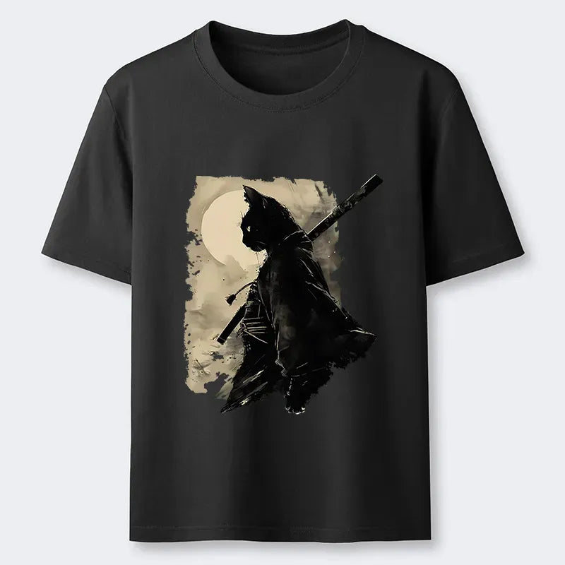 Kyoto-Lion Under The Moon Cat Samurai Classic T-Shirt