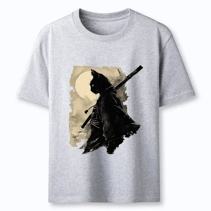 Kyoto-Lion Under The Moon Cat Samurai Classic T-Shirt
