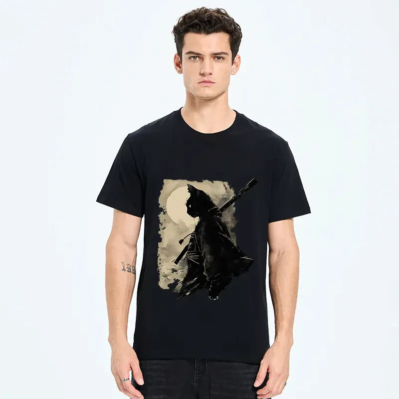 Trendy Cat Samurai T-Shirt for Summer