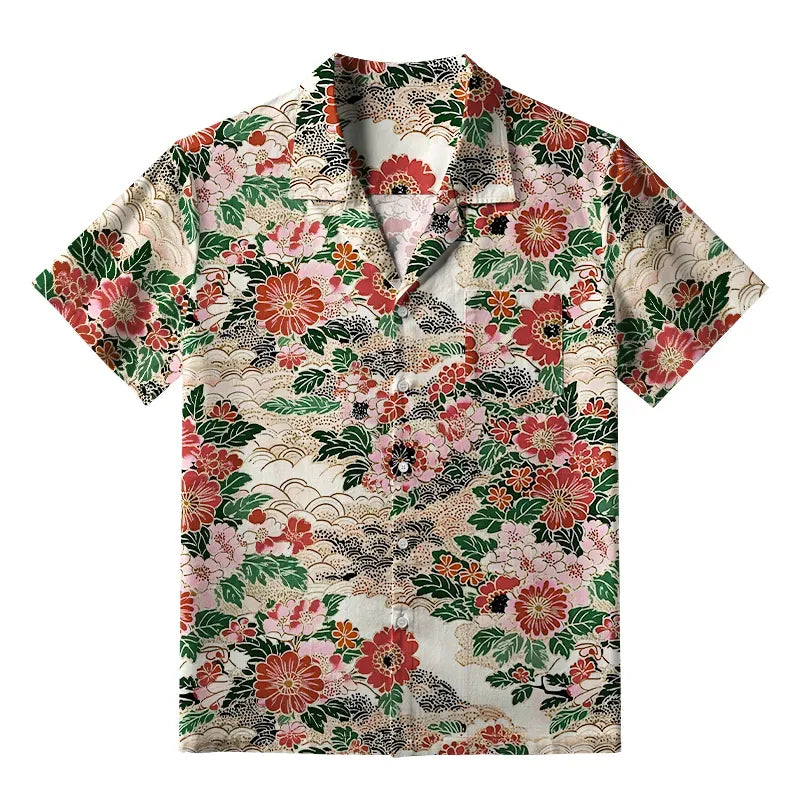 Japanese Floral Aloha Shirt for Vacation