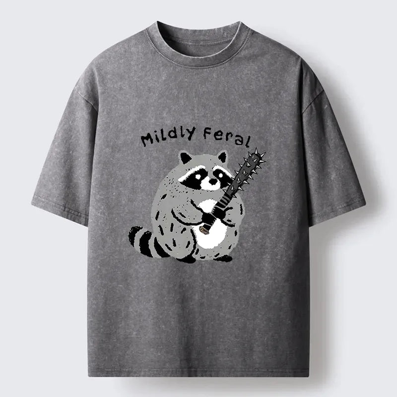 Kyoto-Lion Cute But Feral Raccoon Cartoon Washed T-Shirt