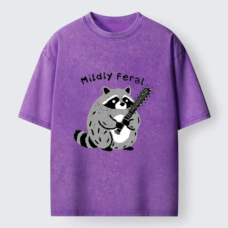 Kyoto-Lion Cute But Feral Raccoon Cartoon Washed T-Shirt
