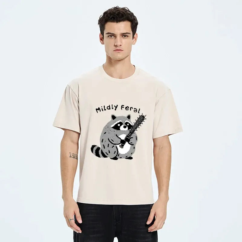 Kyoto-Lion Cute But Feral Raccoon Cartoon Washed T-Shirt