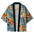 Kyoto-Lion Colorful Flowers And Waves Kimono Cardigan