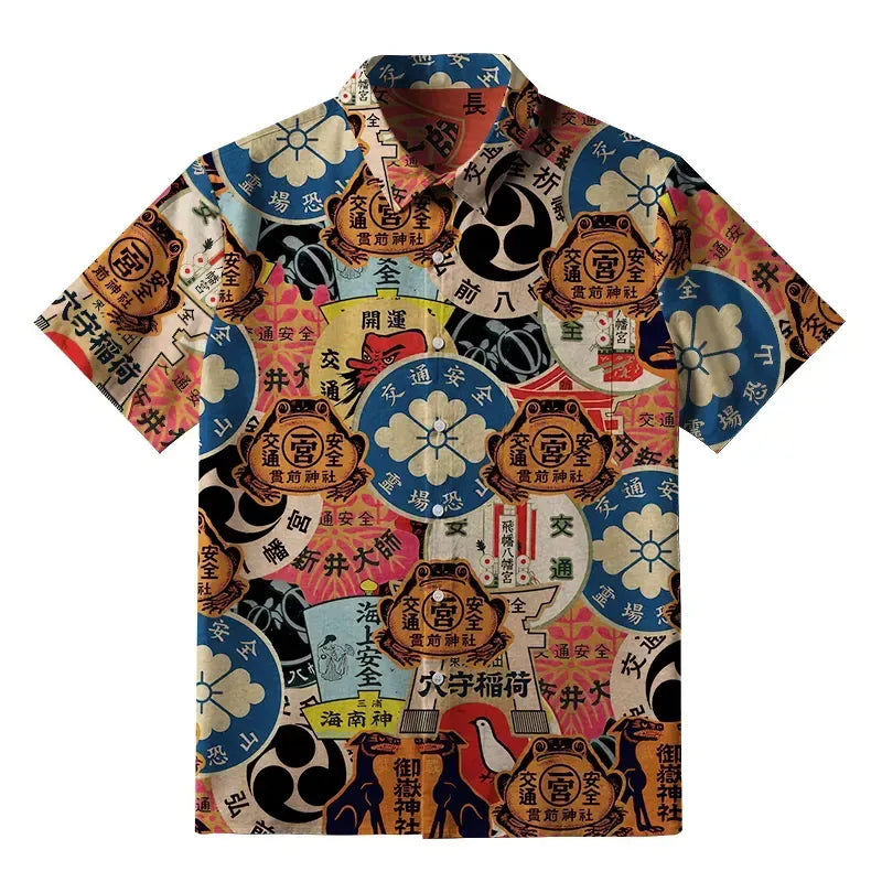 Japanese Amulet Button-up Shirt for Daily Wear