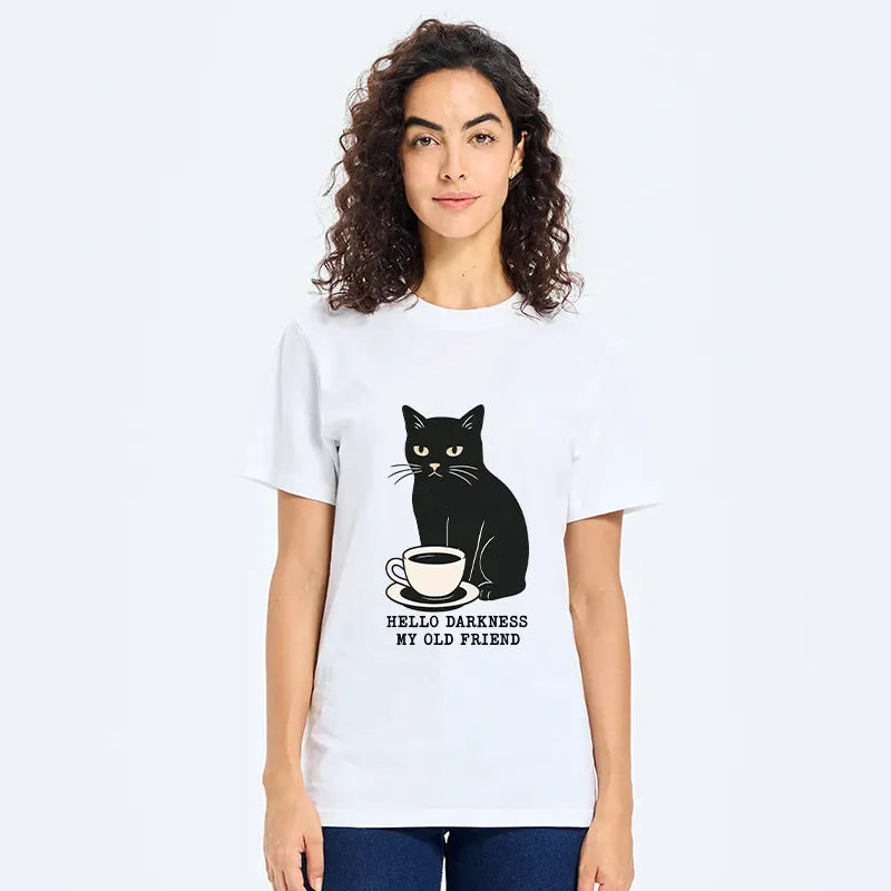 Unisex Black Cat Coffee Tee Daily Wear