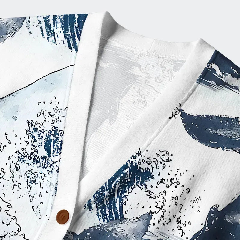 Japanese Wave Art Cardigan for Casual Wear