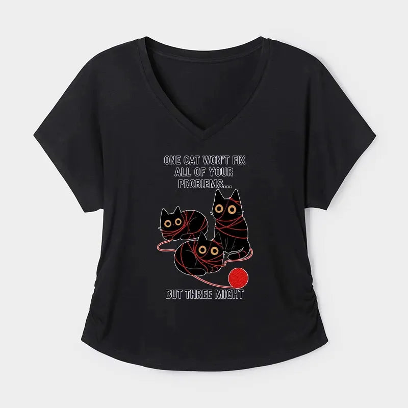 Kyoto-Lion Three Cats Fix All Problems Modal Dolman Sleeve T-Shirt
