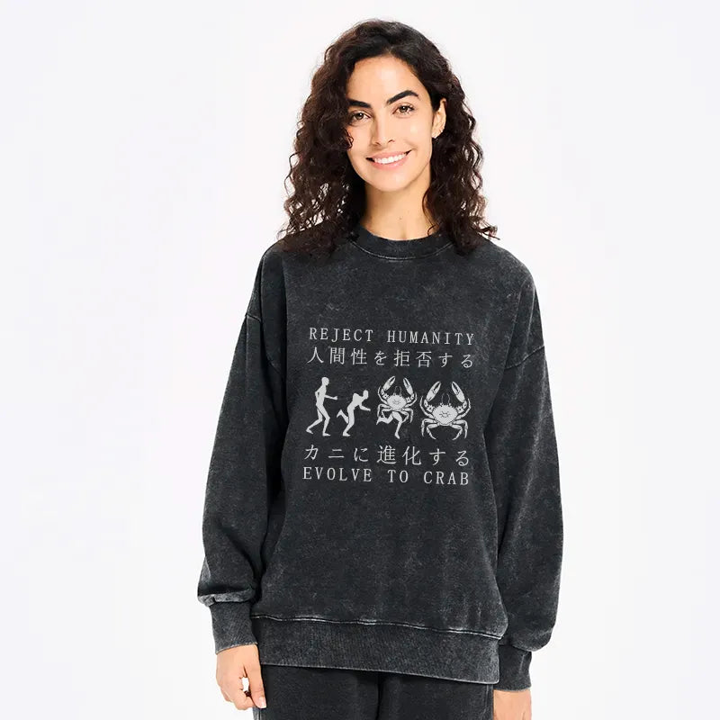 Kyoto-Lion Reject Humanity Rvolve To Crab Washed Sweatshirt
