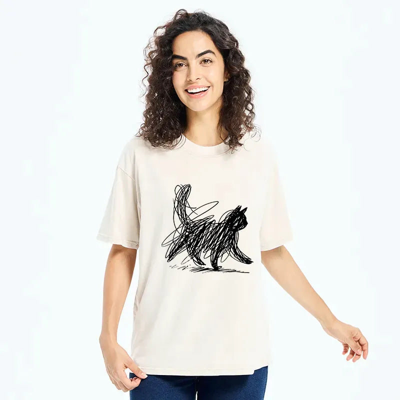 minimalist japanese cat art t-shirt
