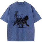 minimalist japanese cat art t-shirt