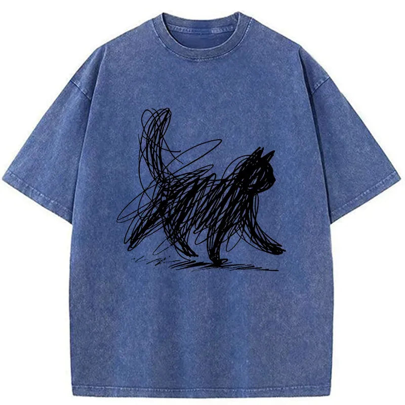 minimalist japanese cat art t-shirt