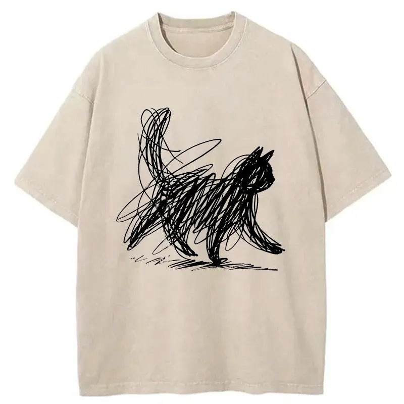 minimalist japanese cat art t-shirt