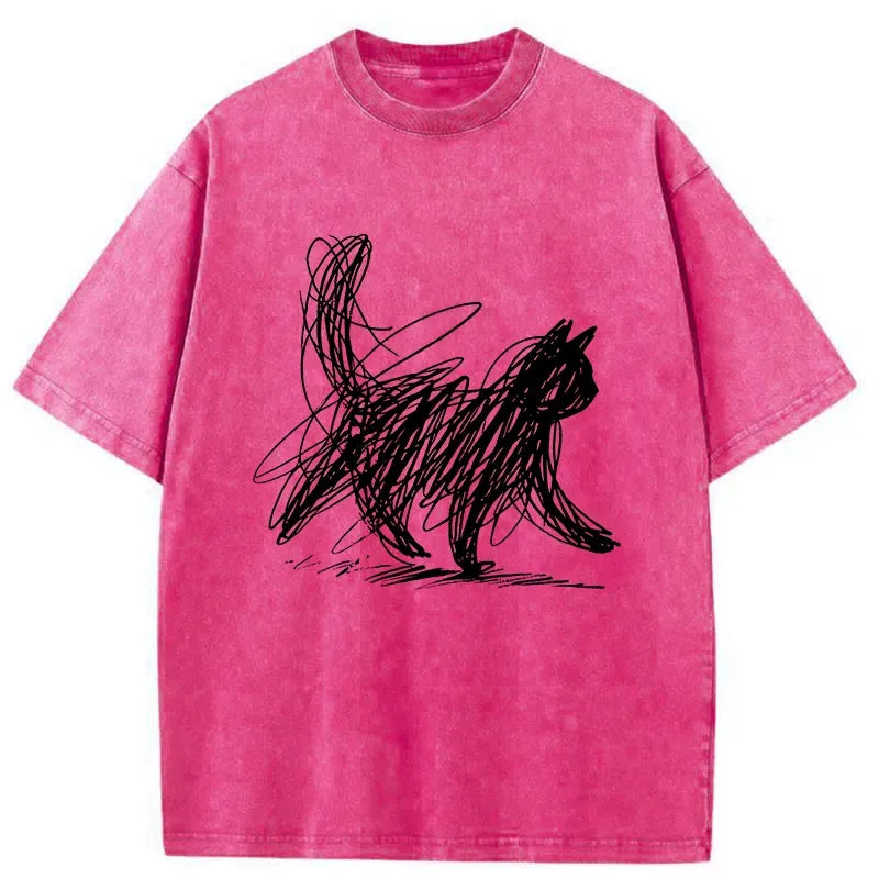minimalist japanese cat art t-shirt