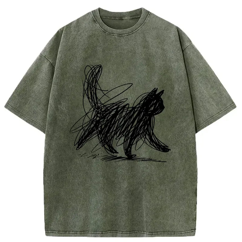 minimalist japanese cat art t-shirt