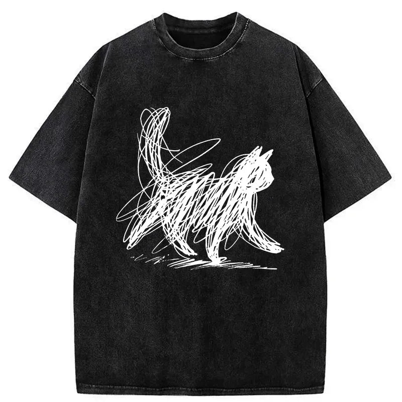 minimalist japanese cat art t-shirt
