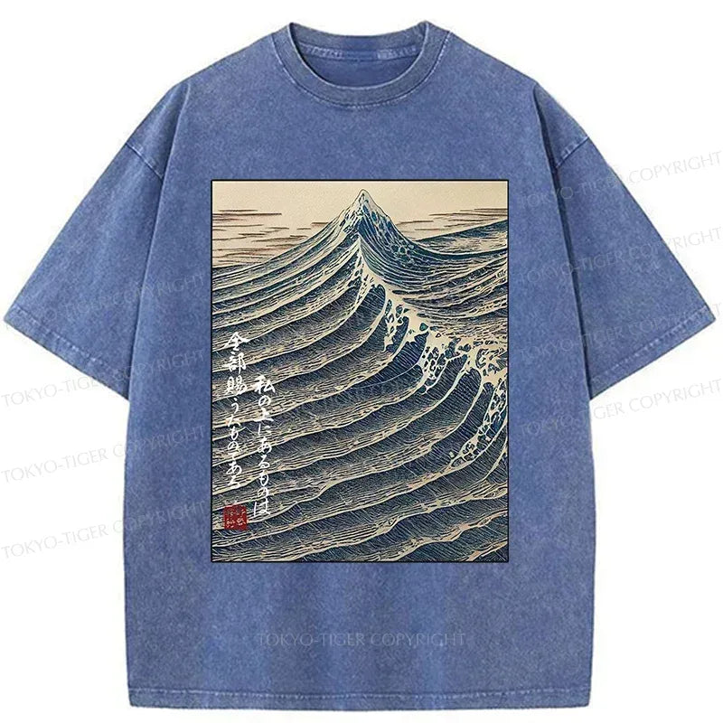 Kyoto-Lion Ukiyoe Raging Waves Washed T-Shirt