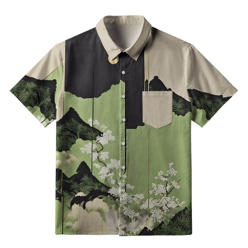 Kyoto-Lion Serene Landscape Button-up Shirt