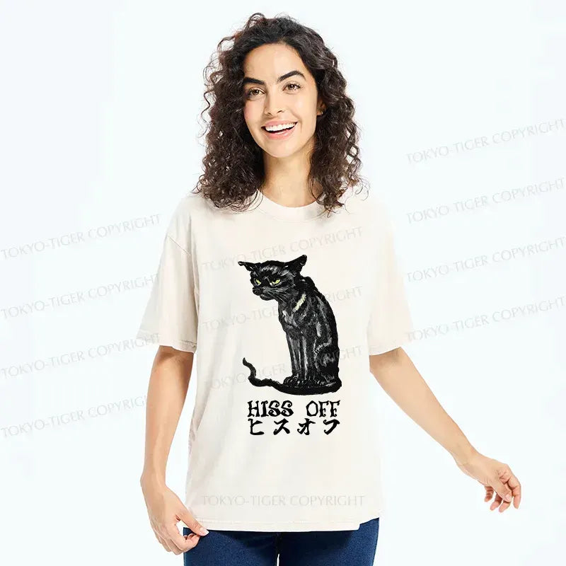 Kyoto-Lion Watchful Black Cat Washed T-Shirt