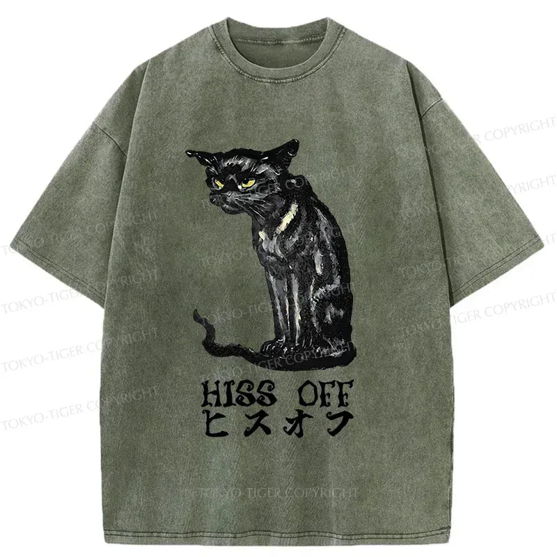 Kyoto-Lion Watchful Black Cat Washed T-Shirt