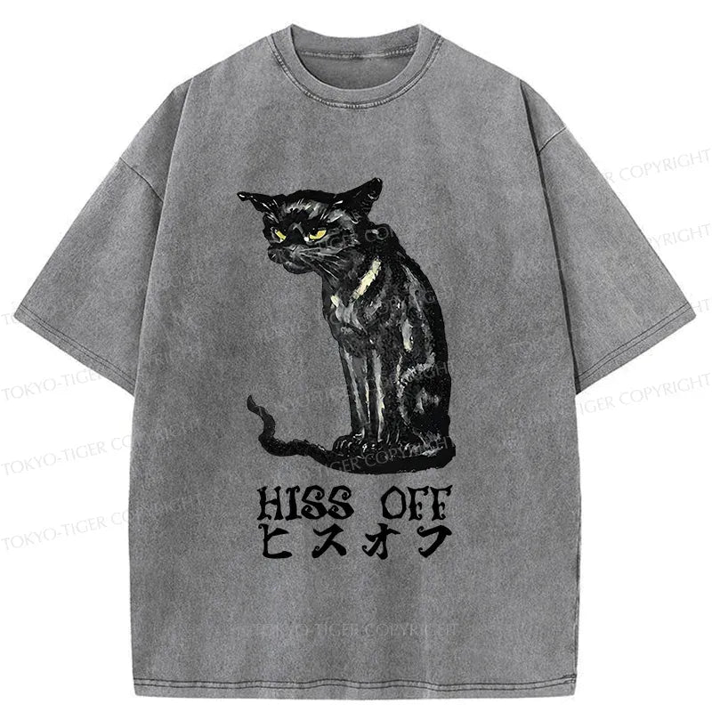 Kyoto-Lion Watchful Black Cat Washed T-Shirt