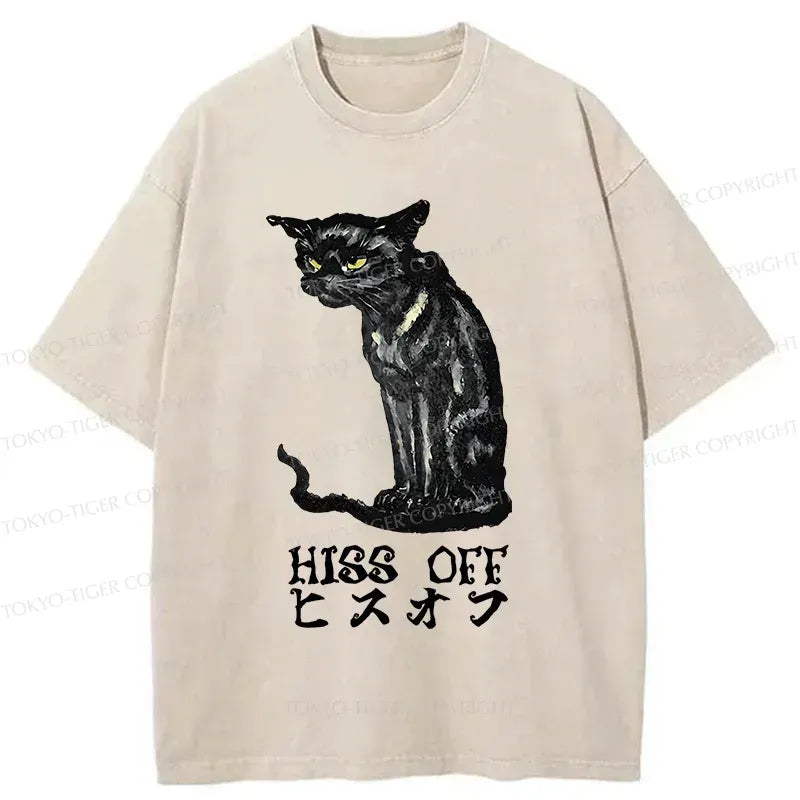 Kyoto-Lion Watchful Black Cat Washed T-Shirt