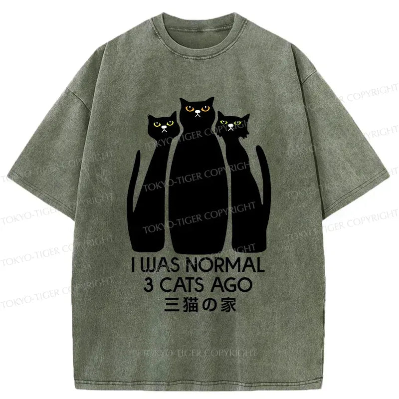 Washed three cats tee for streetwear