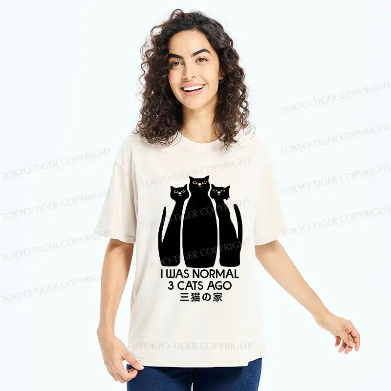 Washed three cats tee for streetwear