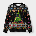 Kyoto-Lion Cute Christmas Tree Cat Black Version Fuzzy Christmas Ugly Sweatshirt