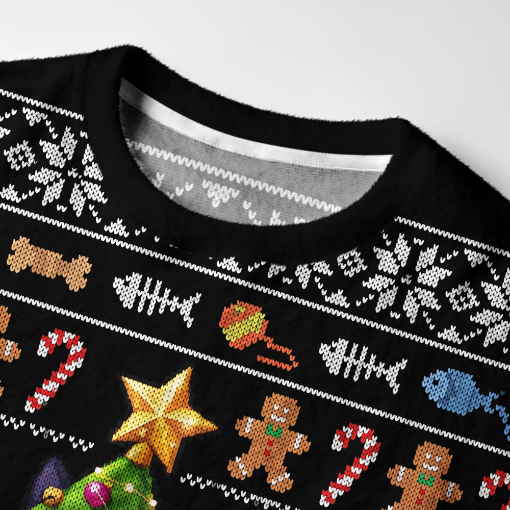 Kyoto-Lion Cute Christmas Tree Cat Black Version Fuzzy Christmas Ugly Sweatshirt