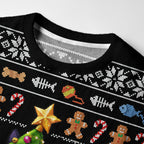 Kyoto-Lion Cute Christmas Tree Cat Black Version Fuzzy Christmas Ugly Sweatshirt