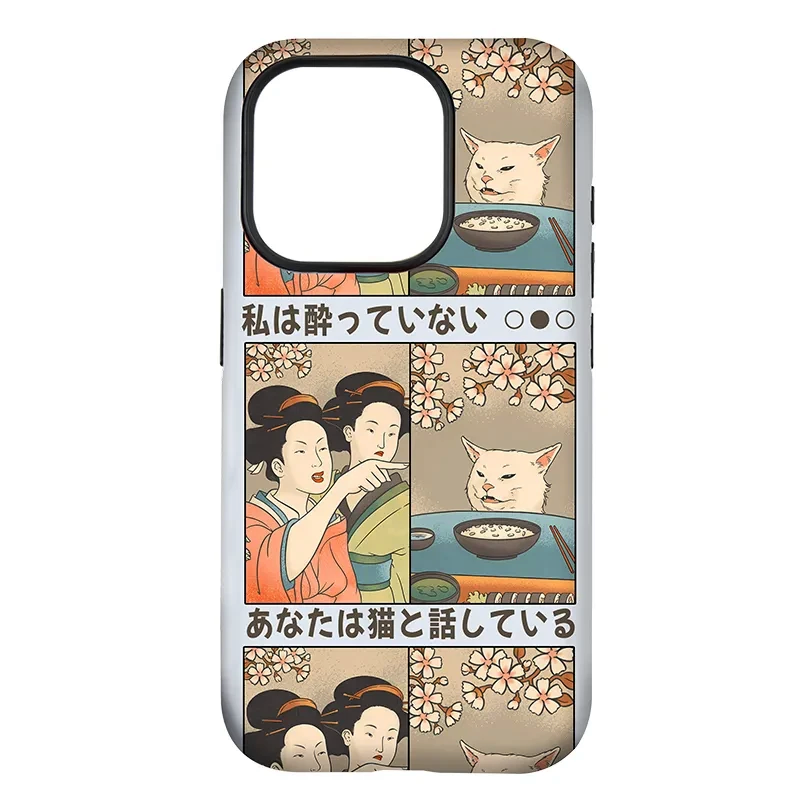 Funny Japanese Woman Shouting at Cat iPhone Case