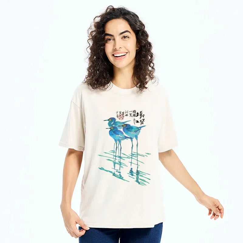 Watercolor Herons Washed T-Shirt Trendy Gift Idea