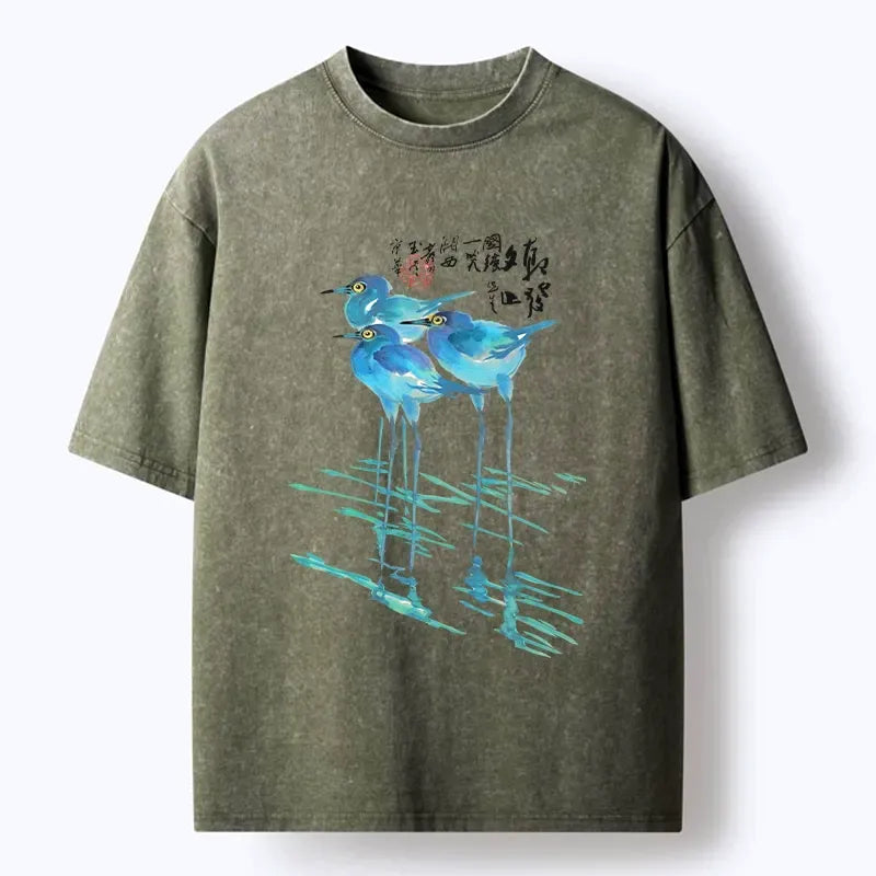 Watercolor Herons Washed T-Shirt Trendy Gift Idea