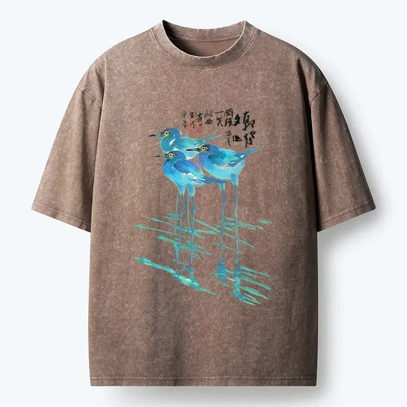 Japanese Watercolor Herons T-Shirt for Daily Wear