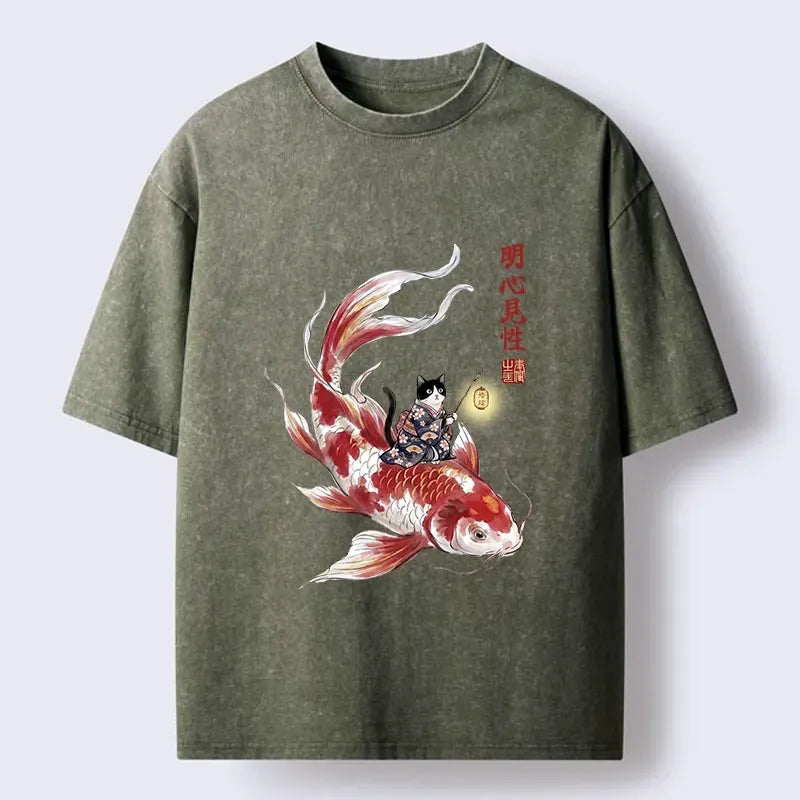 Japanese Kimono Cat Koi Fish T-Shirt