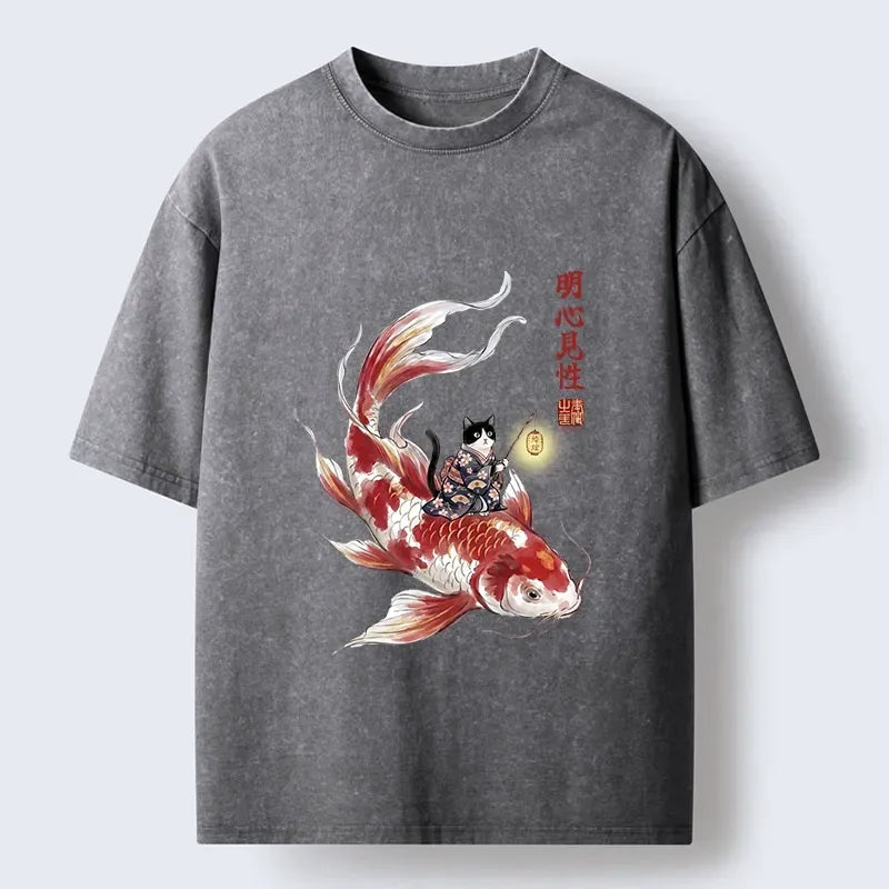 Japanese Kimono Cat Koi Fish T-Shirt