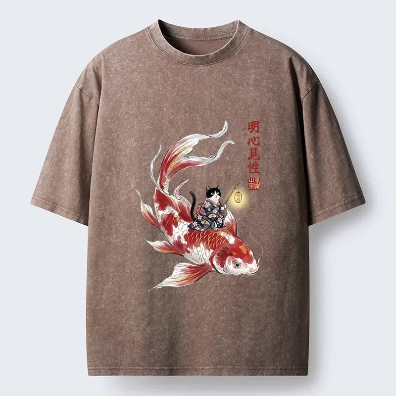 Japanese Kimono Cat Koi Fish T-Shirt