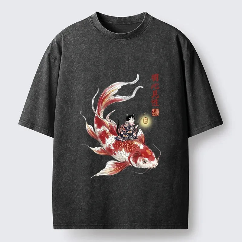 Japanese Kimono Cat Koi Fish T-Shirt
