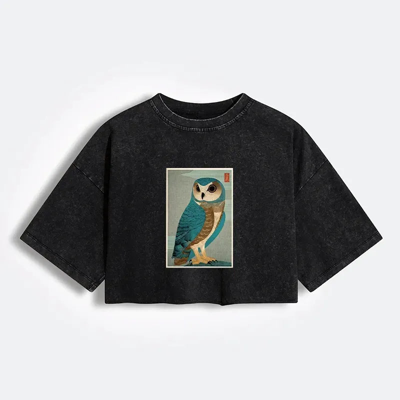 Japanese Woodblock Print Owl T-Shirt for Women