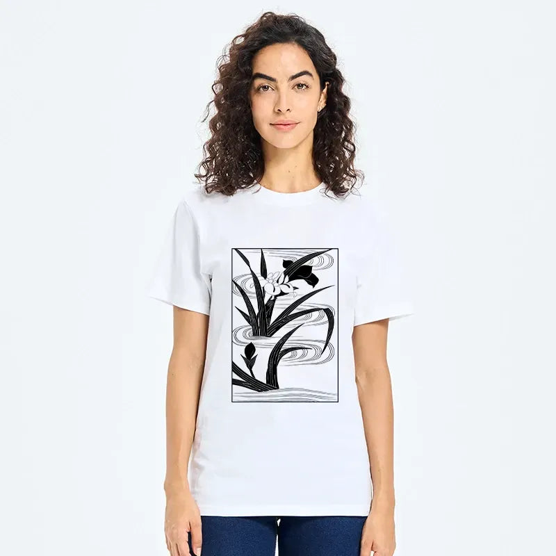 Japanese Woodblock Iris T-Shirt for Summer