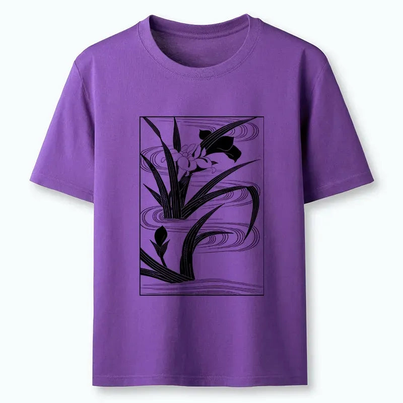 Japanese Woodblock Iris T-Shirt for Summer