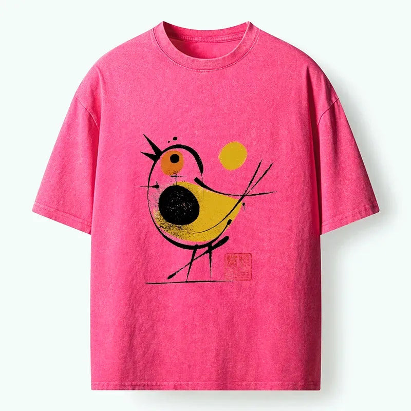Kyoto-Lion Aesthetic Yellow And Black Bird Washed T-Shirt