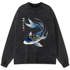 Kyoto-Lion Elegant Koi Fish Watercolor Art Washed Long Sleeve T-Shirt