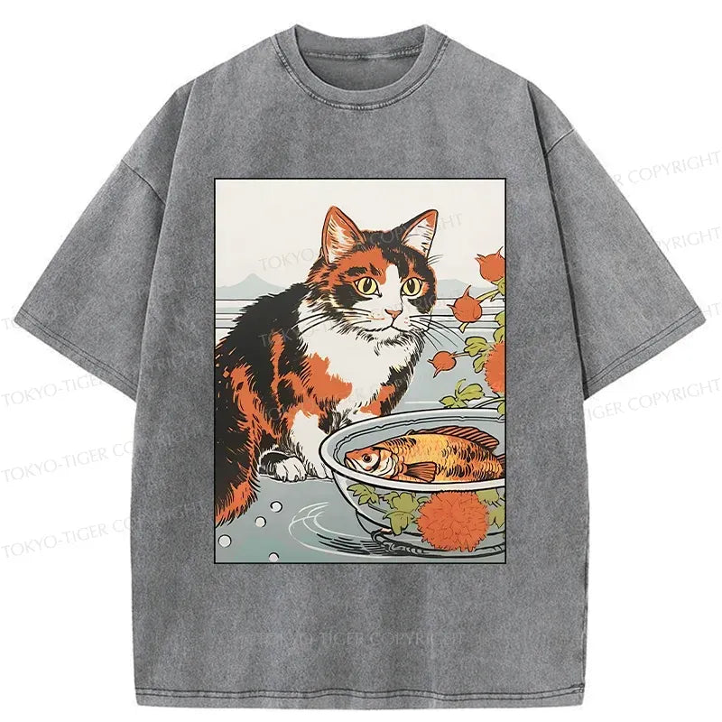 Washed Ukiyo-e Cat Tee