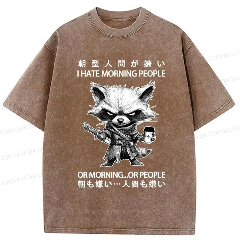 Japanese Samurai Raccoon Washed T-Shirt