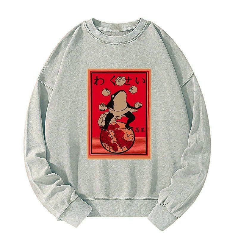 Kyoto-Lion Wakusei Frog Funny Washed Sweatshirt