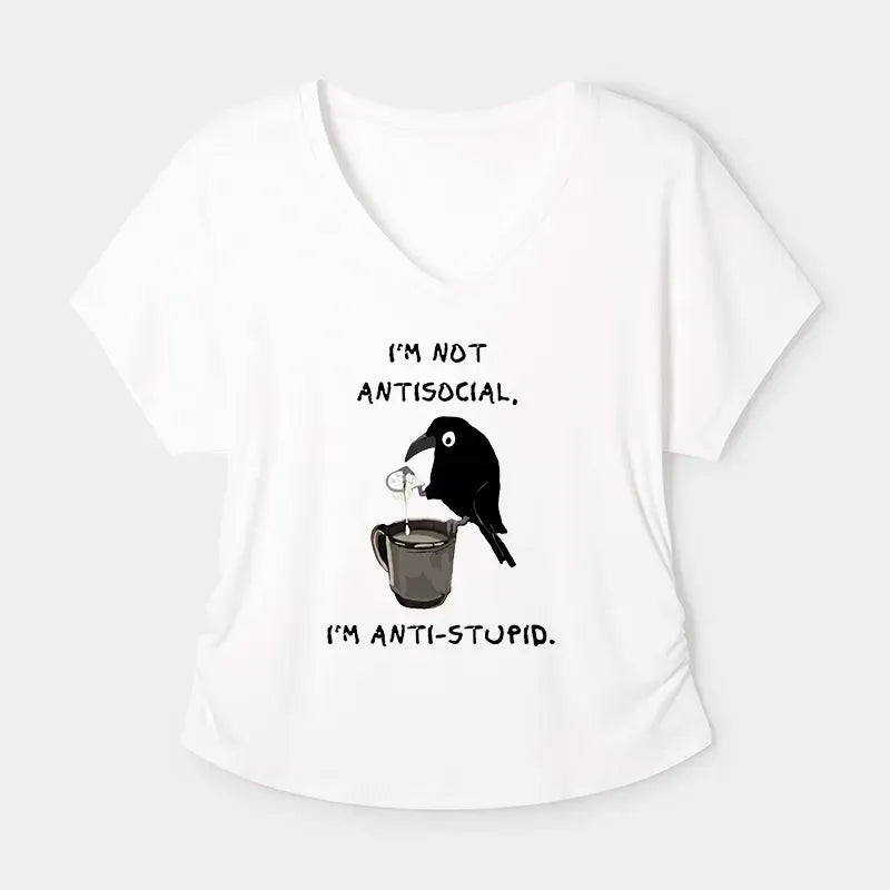 Kyoto-Lion Cool Crow Sips Calm Coffee Alone Modal Dolman Sleeve T-Shirt
