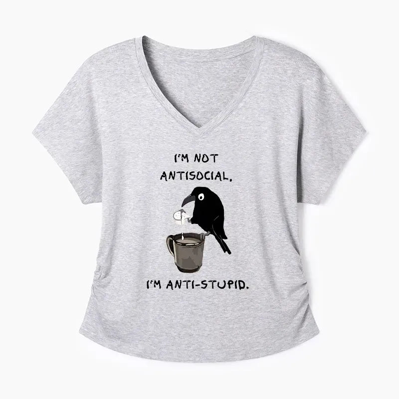 Kyoto-Lion Cool Crow Sips Calm Coffee Alone Modal Dolman Sleeve T-Shirt