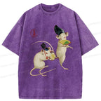 Kyoto-Lion Retro Dancing Mouse Washed T-Shirt